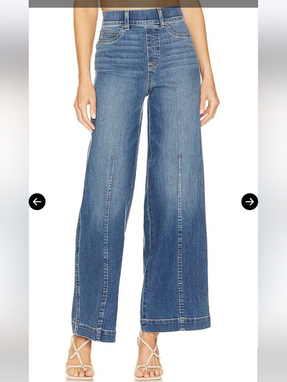 Spanx Seamed Front Wide Leg Jeans Vintage Indigo size M 20407R elastic waistband